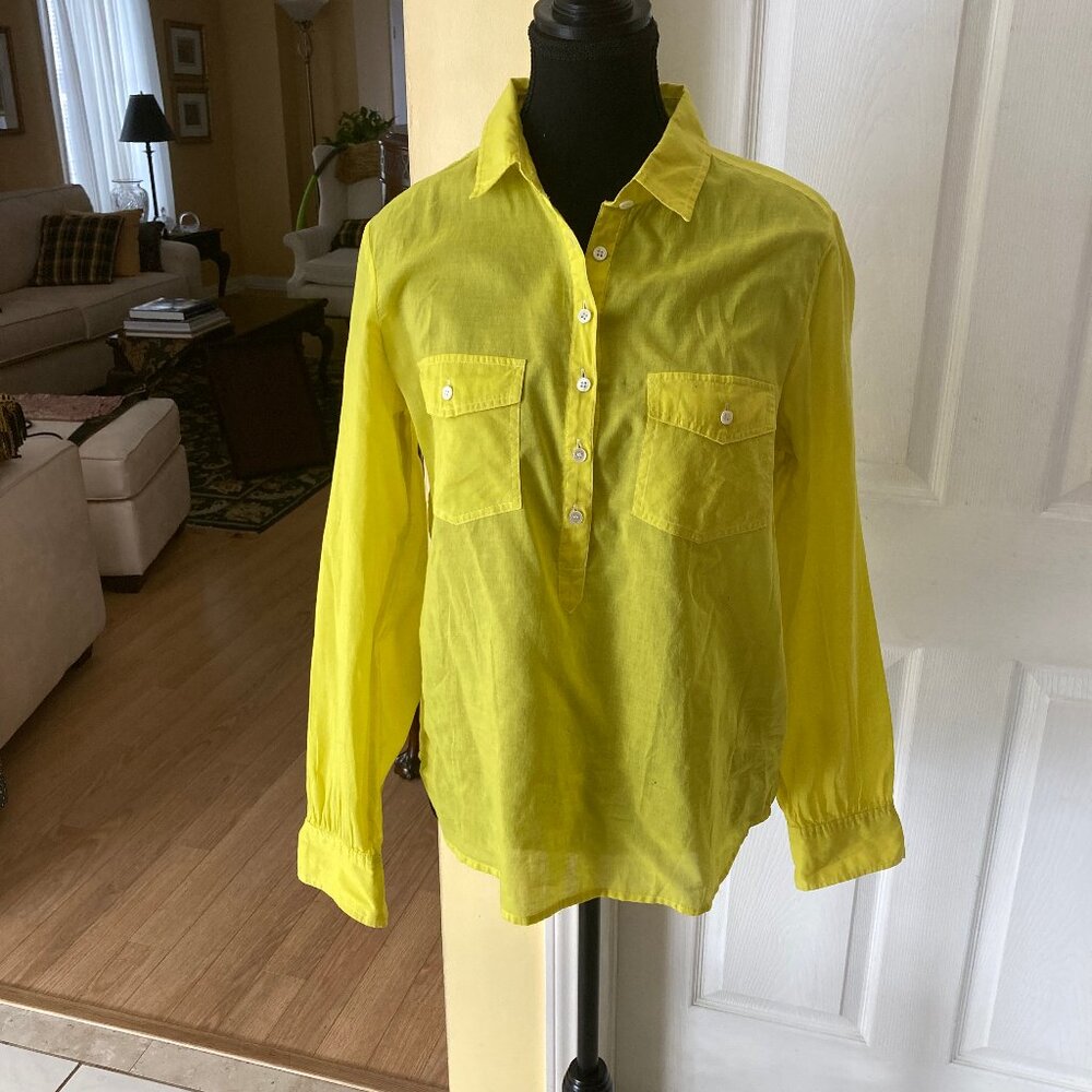 J. CREW Bright Yellow Sheer Popover Long Sleeve Blouse